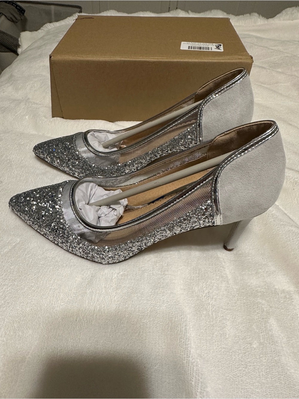 Journee Collection Silver Glitter Pointed Toe Kitten Heels